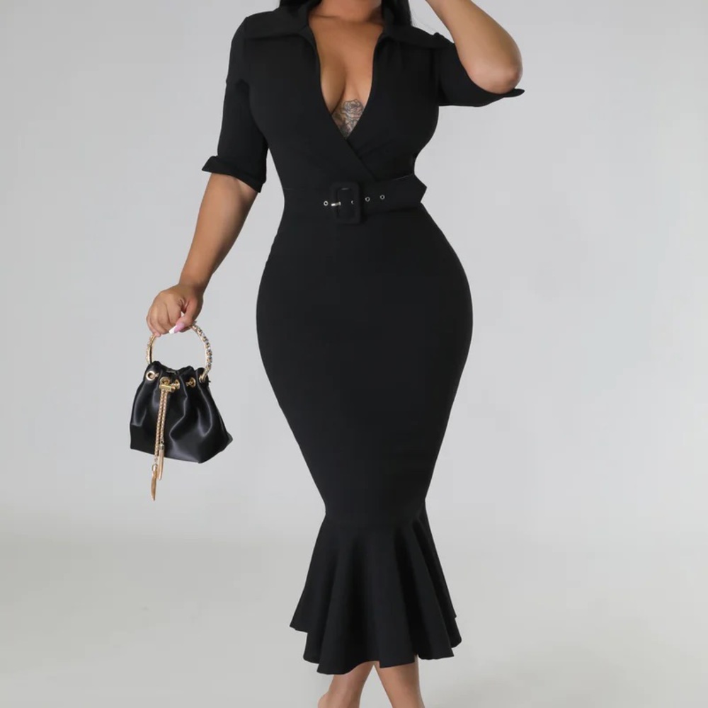 💕❤️🥰BLACK MIDI BELTED DRESS🥰❤️💕 - Picture 3 of 3